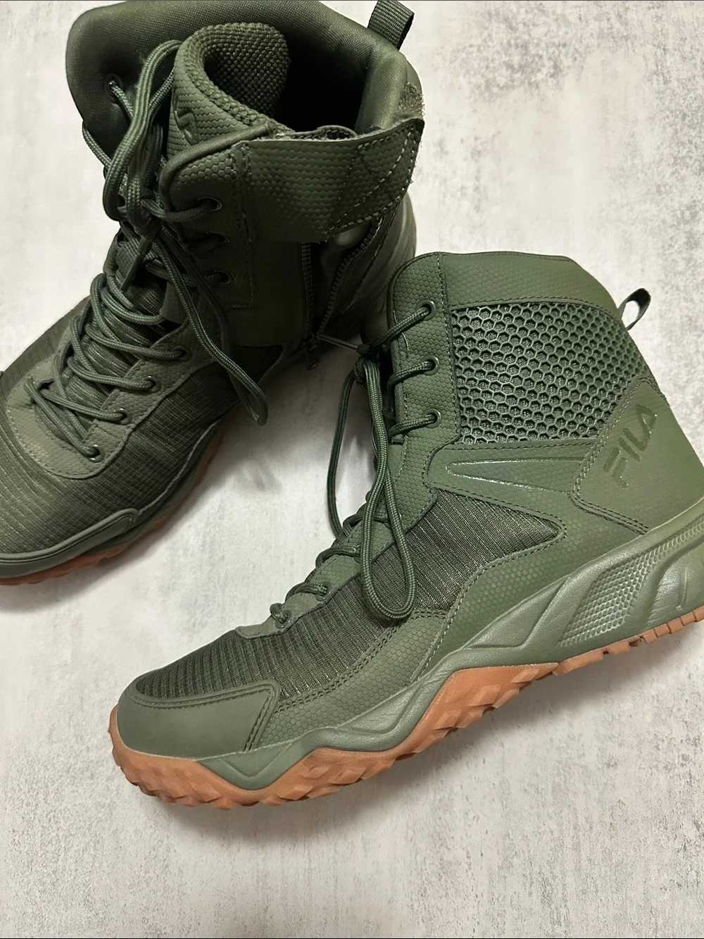 Fila Men's Olive Green Military-Style High-Top Boots